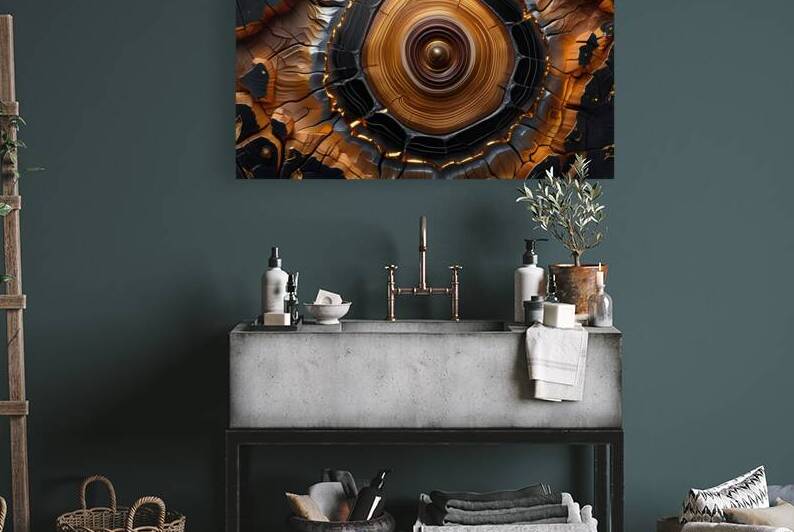 Golden Heartwood: A Mesmerizing Abstract Cross-Section of a Tree Trunk by WallArtShow