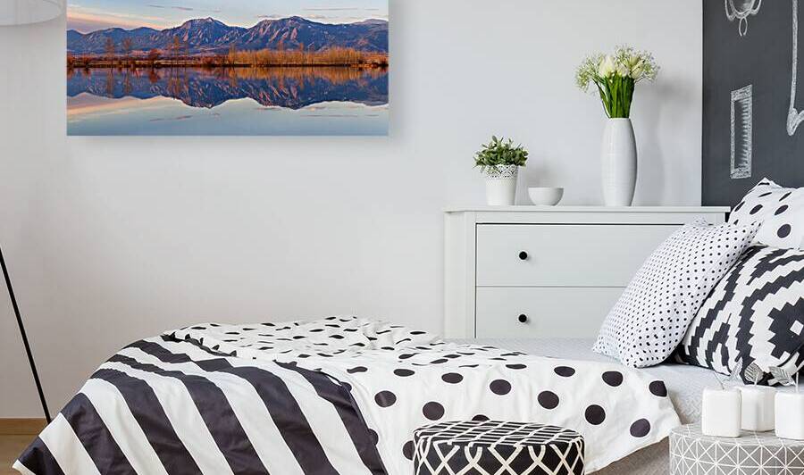 Flatirons Sunrise Reflections Panorama Boulder Colorado by Bo Insogna