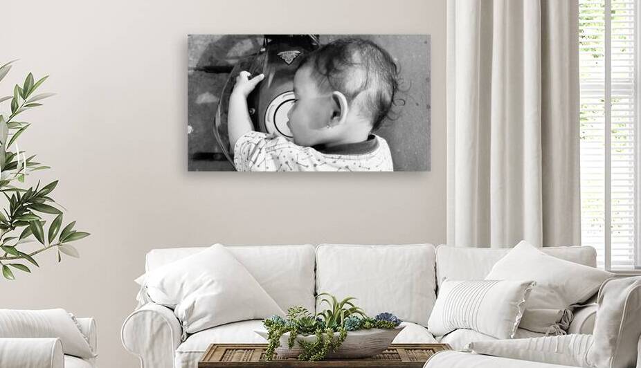 Sleeping Baby Holding Motorcycle Fuel Tank Cap Anywhere Everywhere by urbancamshot