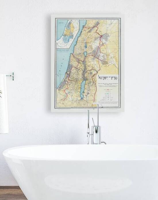 1918 Hebrew-Yiddish Zionist Map of Israel and Palestine Area Depicting Aspirational National Boundaries Settlements and Political Goals of Early 20th Century Zionism by History In Your Home