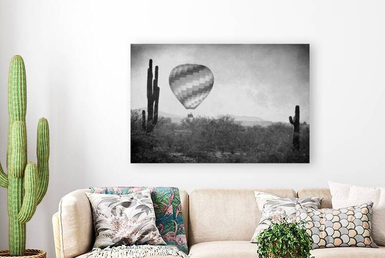Hot Air Balloon Flight over Southwest Desert BW Fine Art Print   by Bo Insogna