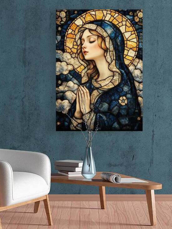 Serene Grace - Stained-Glass Virgin Mary in Prayer Art by Anne Laure GOUPIL