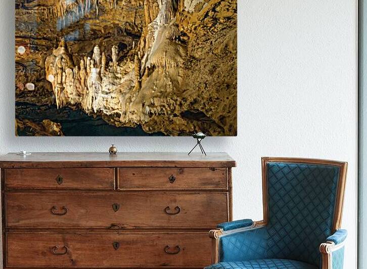 Geologic formations of stalactites and stalagmites in Texas cave by Steve Heap