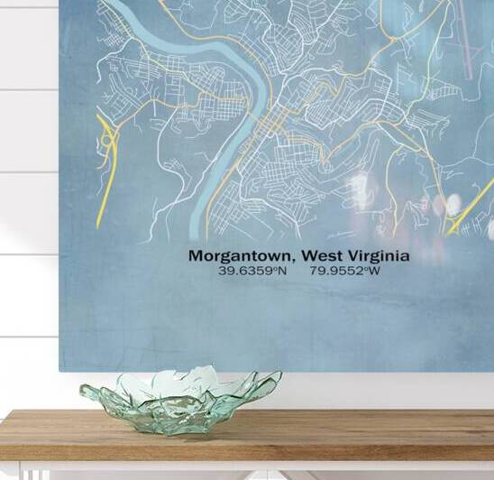 Blueprint map of the city streets of Morgantown WV by Steve Heap