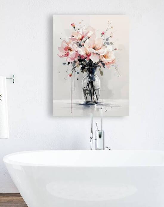 Delicate Watercolor Painting of Pink Flowers in a Vase by REALLY