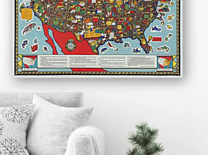 1932 Pictorial Food Map of the United States Depicting Regional Cuisines Agricultural Products and Culinary Traditions Across States During the Early 20th Century by History In Your Home