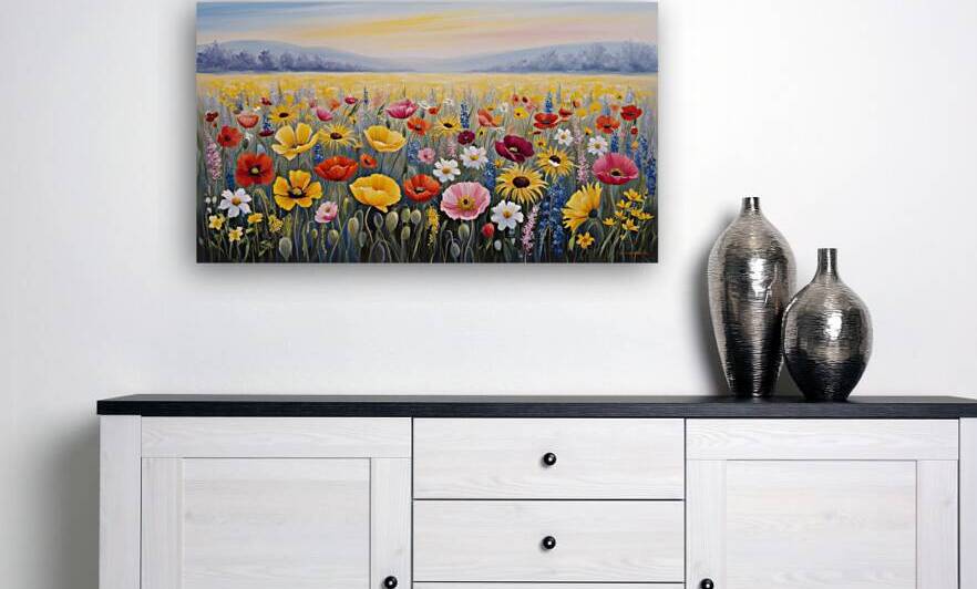 A stunning hand painted image of a sprawling field of flowers 1 by Amine Karaouzene