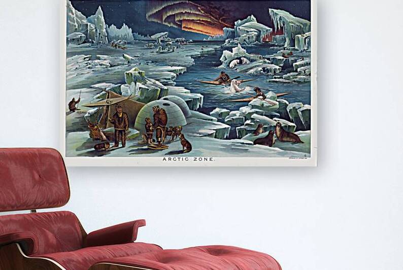 1893 Educational Geographical Chart of the Arctic Zone Showing Glaciers Currents and Polar Regions During the Height of Exploration in the Far North by History In Your Home