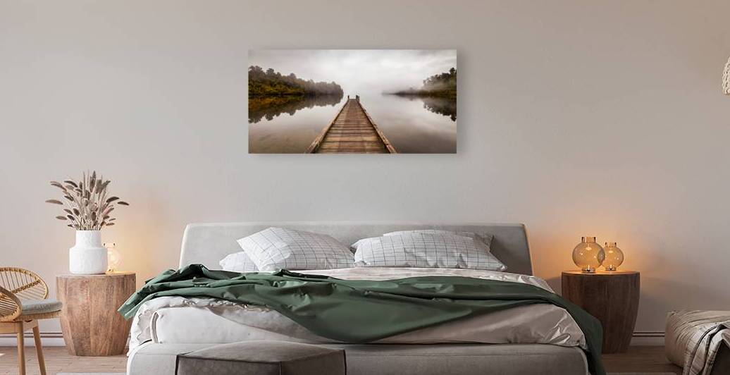 Tranquil Lake and Misty Dawn Panorama by Travelling Light