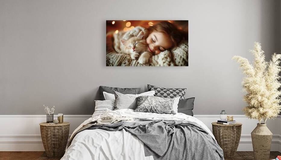 Happy kitten and a girl gentle light A white kitten smiling  by Ali Jaber