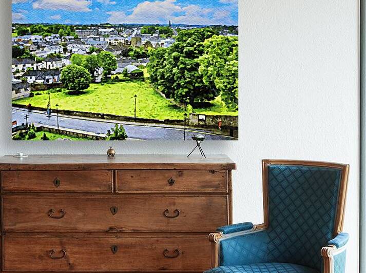 Scenic watercolor of Cashel in County Tipperary with vibrant greenery and sky by Gestalt Imagery