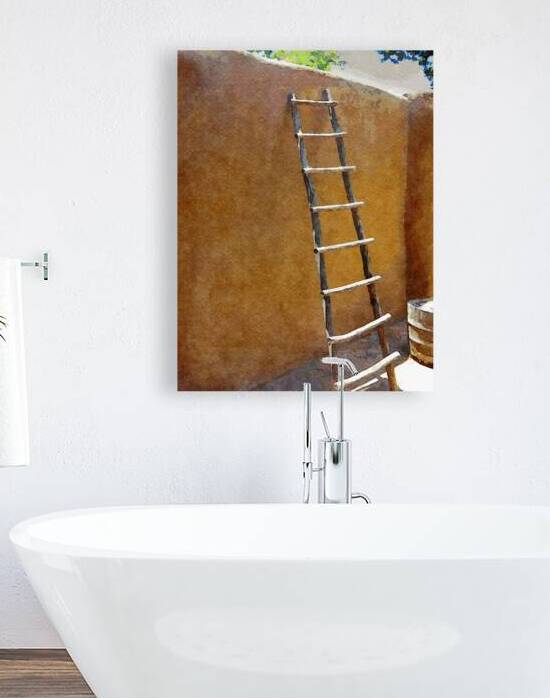 Rustic wooden ladder leaned against adobe wall in Taos New Mexico painting by Gestalt Imagery