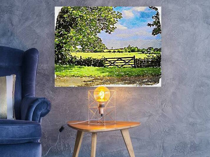 Serene watercolor landscape of the Cotswolds countryside in England by Gestalt Imagery