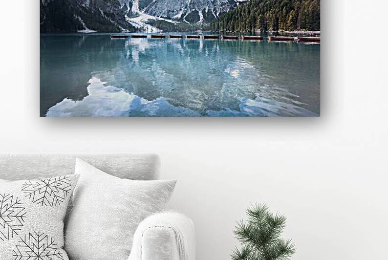 Boats in Lake Braies and Dolomites mountains by Stefano Orazzini