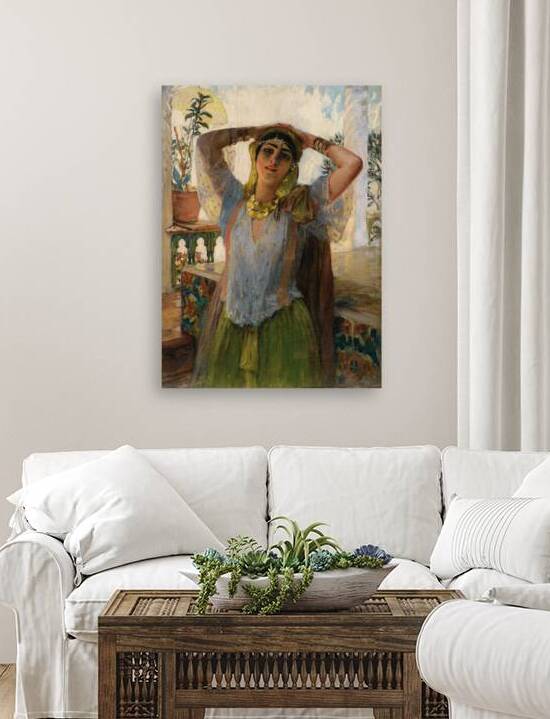 Young Oriental Woman On a Terrace [1880s] by Frederick Arthur Bridgman [1847–1928] by MyCozyFineArt