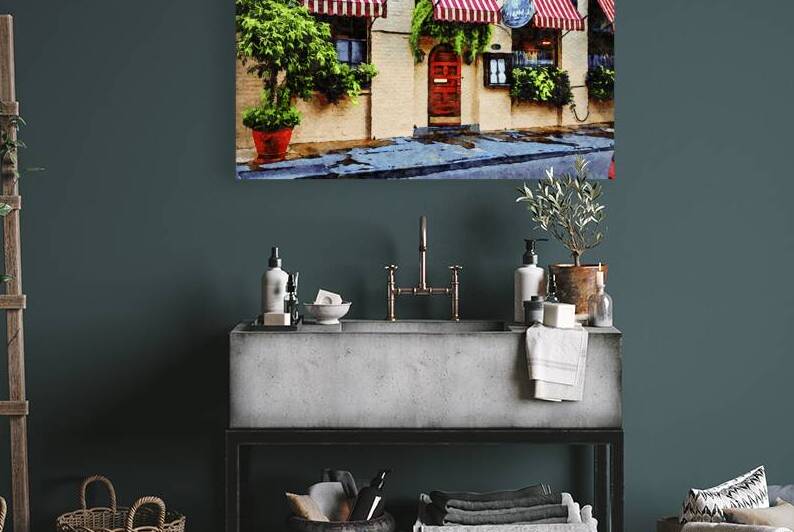 Charming watercolor of a French Quarter cafe in New Orleans by Gestalt Imagery