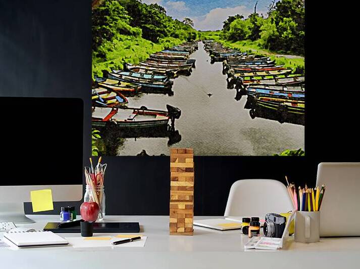 Colorful watercolor of boats on Lough Leane Killarney County Kerry Ireland by Gestalt Imagery