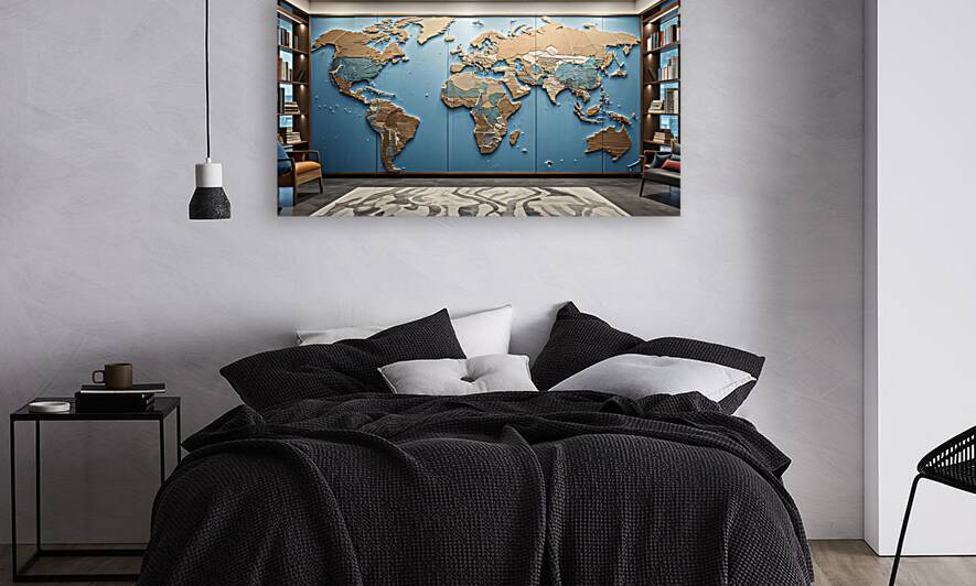 Modern World Map Wall Art in an Elegant Interior. by yaser ameen