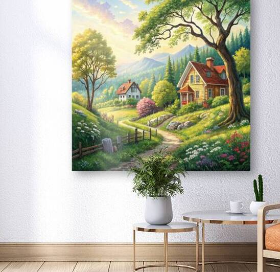 Enchanted Landscape with Houses and Trees by Roseyasmine