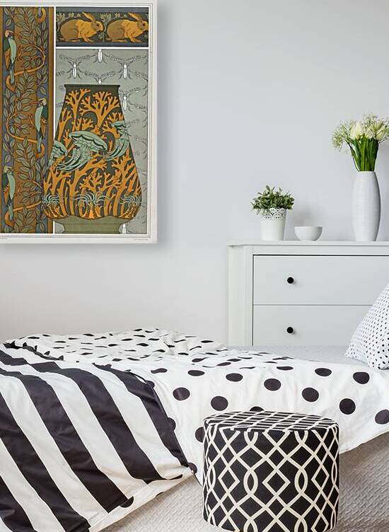 Piverts et arbre. Bordure verticale. Lapins et feuilles. Bordure. Méduses. Anémones de mer et algues. Vase. Insectes. Jeu de fond. [1897] by Maurice Pillard Verneuil [1869–1942] by MyCozyFineArt