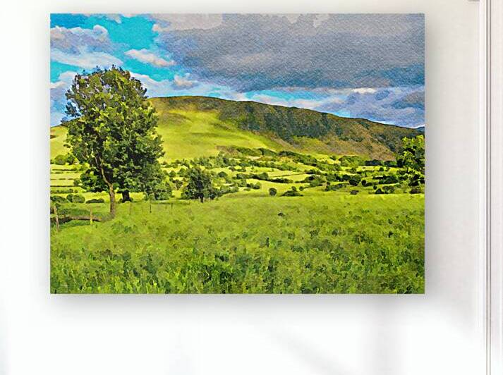 Watercolor landscape of the Lake District with rolling hills and greenery by Gestalt Imagery