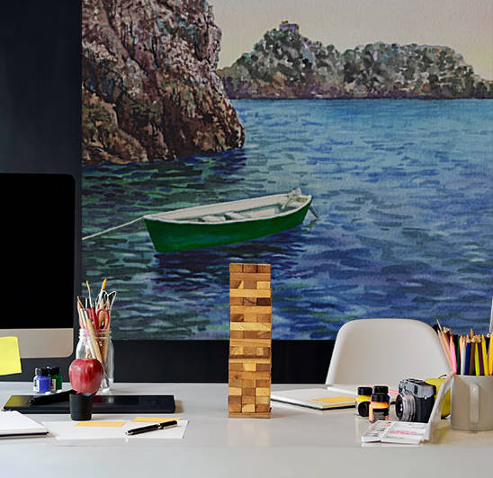 Green Boat Blue Sea Grotto Emeraldo Harbor  by Irina Sztukowski