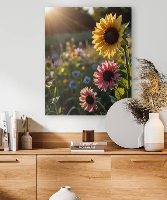 Golden Blooms: Sunlit Floral Wall Art by rihab bahammou