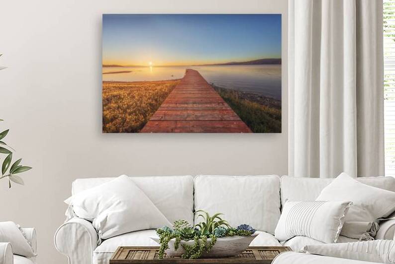Pier on Lake Trasimeno and a swan at sunset. Umbria Italy by Stefano Orazzini