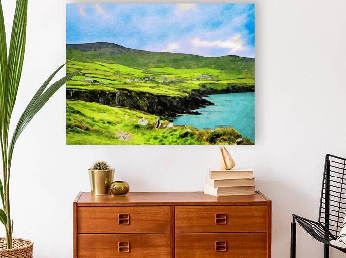 Vibrant watercolor of Coumeenooles landscape on Dingle PeninsulaIreland coastline by Gestalt Imagery