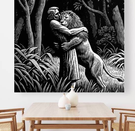 Embrace of Friendship - An Artistic Depiction of the Eternal Bond Between Man and Animal by Muservap 