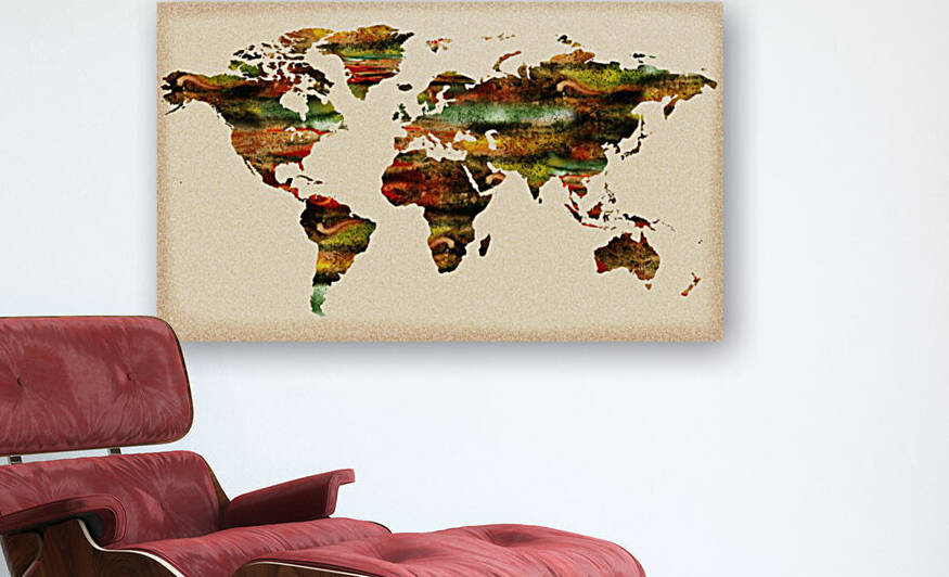 Watercolor World Map Vintage Brown by Irina Sztukowski