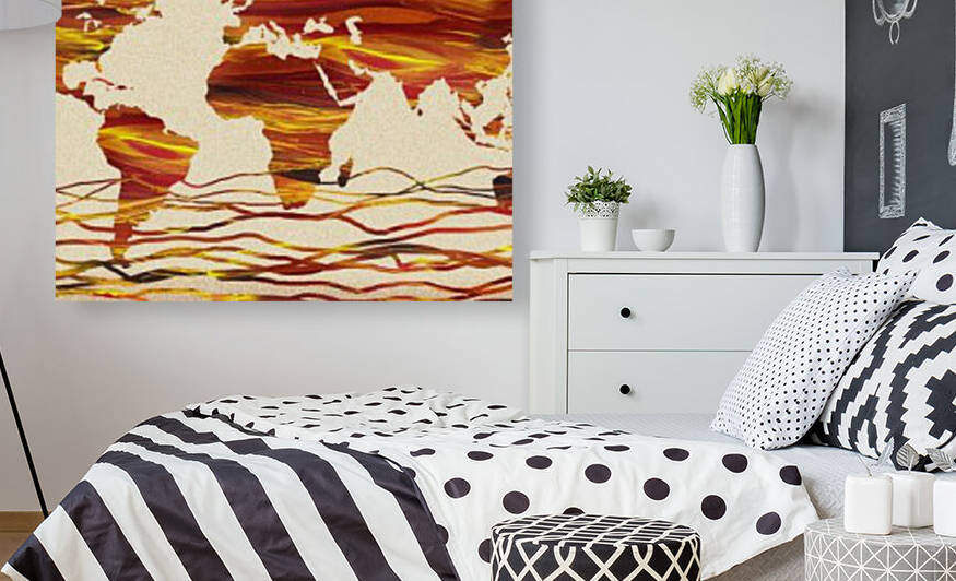 Watercolor Silhouette World Map Brown Beige Waves  by Irina Sztukowski