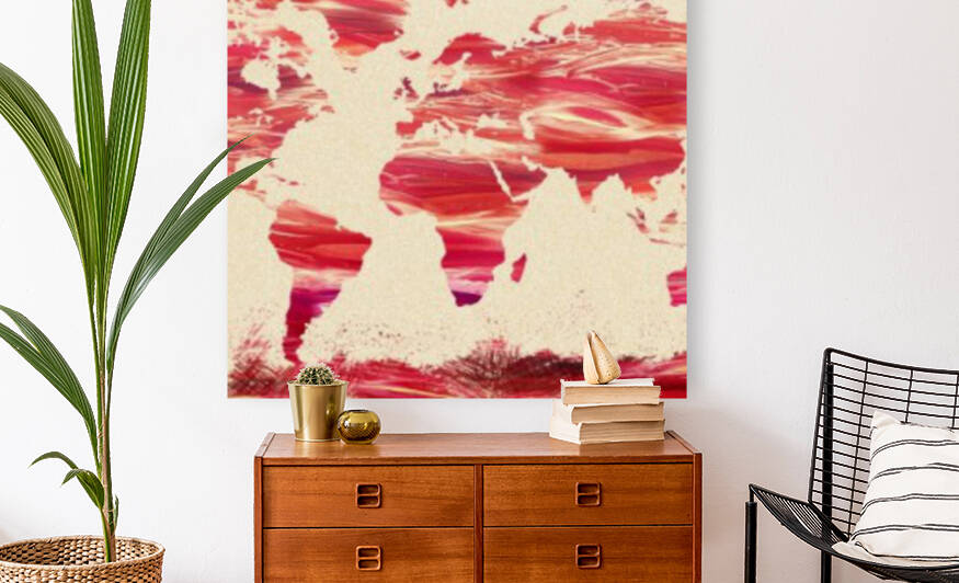 Watercolor Silhouette World Map Pink Terra by Irina Sztukowski