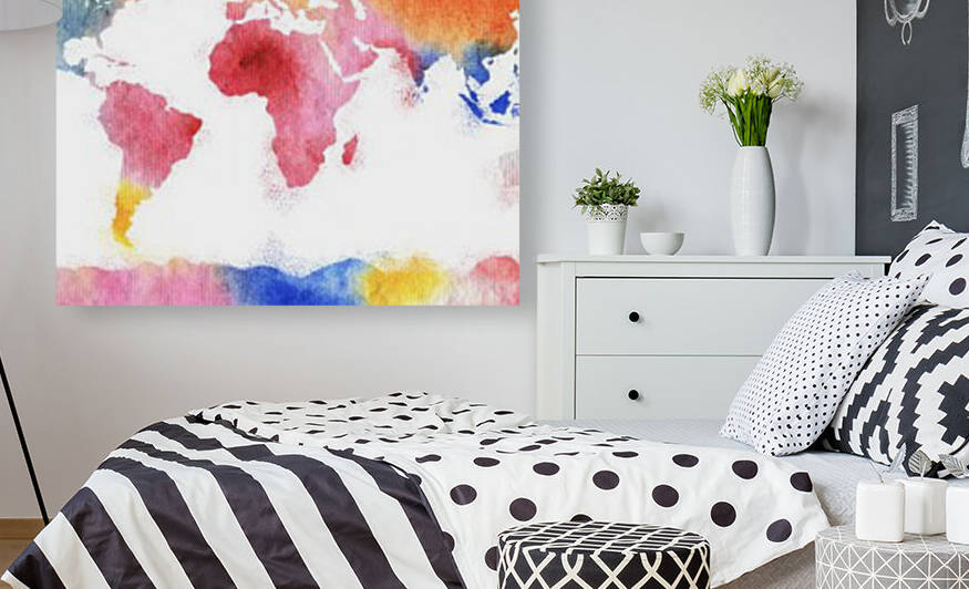 Watercolor Silhouette World Map Rainbow Sea by Irina Sztukowski