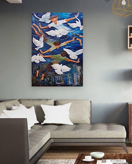 59.DOVES OF OUR STREET 2019year 95x65cmOriginal Painting Oil on Canvas. 8500$ by ZAKIR AHMEDOV