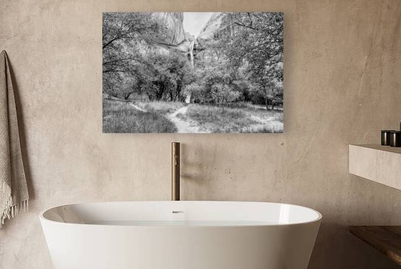 Lower Calf Waterfall Over Trees Grayscale by Jennifer White