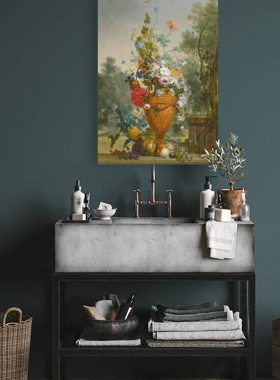 A Vase Of Peonies. Chrysanthemums And A Carnation With Exotic Fruits In A Garden by Jacobus Linthorst [1745–1815] by FlowerPrints