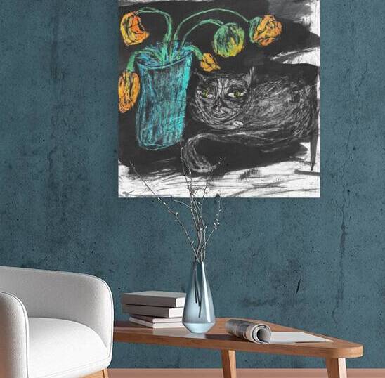 Black Cat with Poppies by Robert Burton