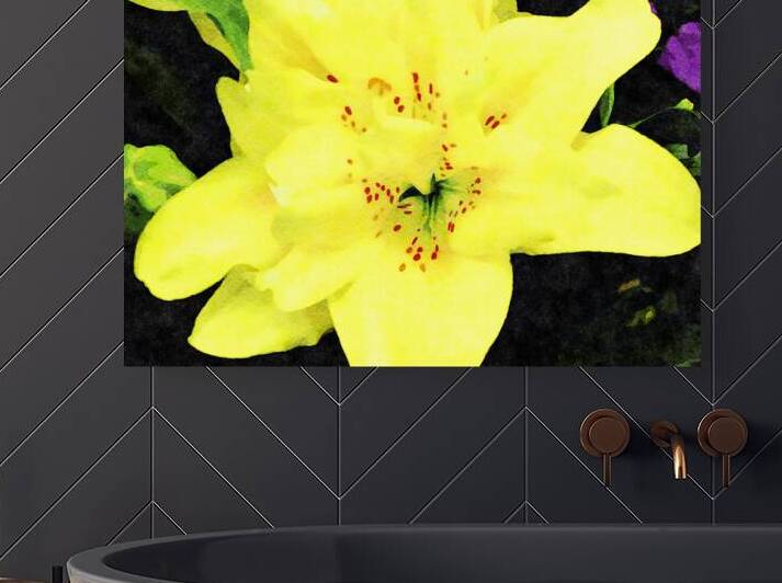 Vibrant watercolor style image of yellow lily in bloom by Gestalt Imagery