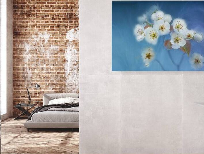 Pear Blossoms on Blue by Joan Han