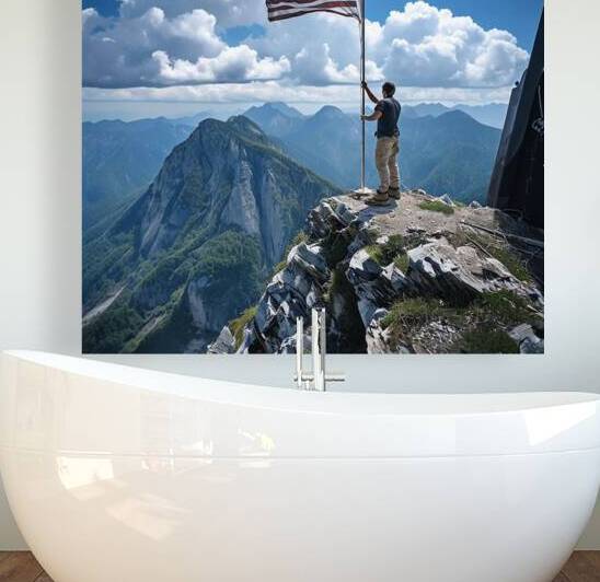 Summit of Freedom - The American Flag Flies Above Mountain Peaks by Muservap 