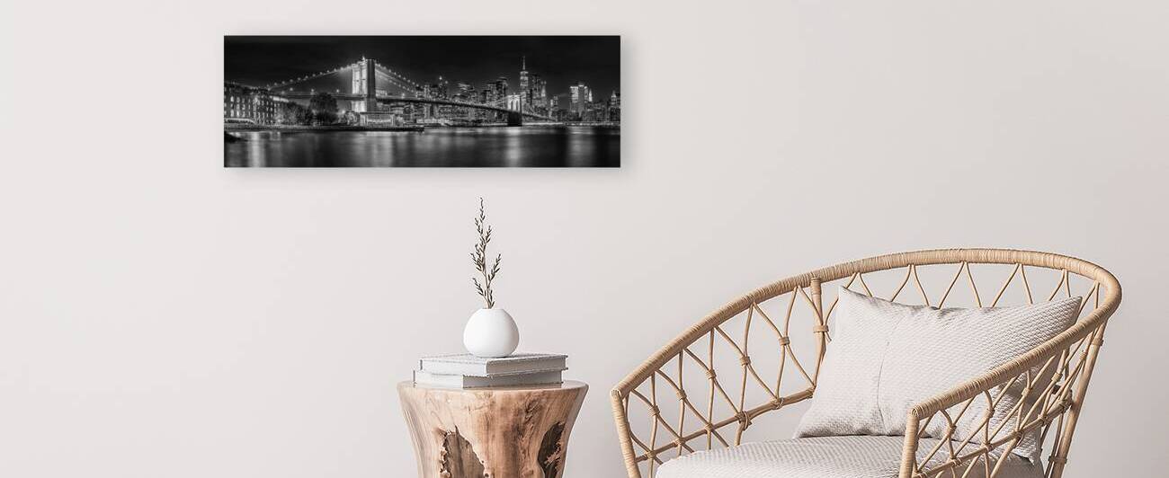 Magnificent NYC skyline from the waterfront in Brooklyn | Monochrome Panoramic by Melanie Viola