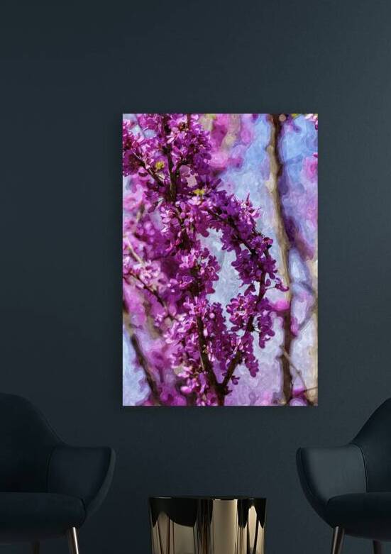 Bent Purple Redbud Branches Painterly by Jennifer White