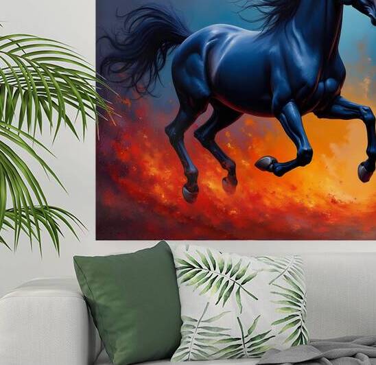 Majestic Black Horse Poster – Fiery Abstract Art Print by el halaoui ali