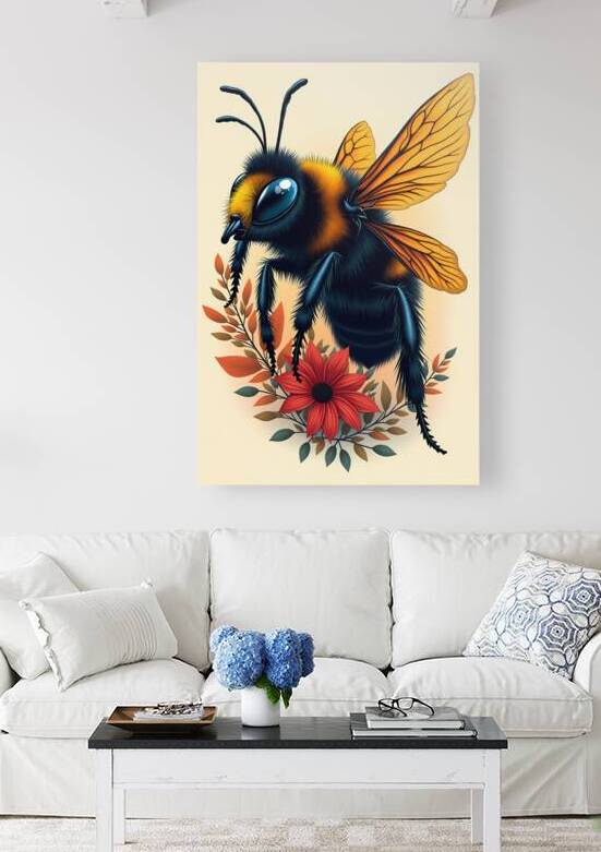 Vibrant Bumblebee and Floral Art Poster – Nature-Inspired Wall Decor by el halaoui ali