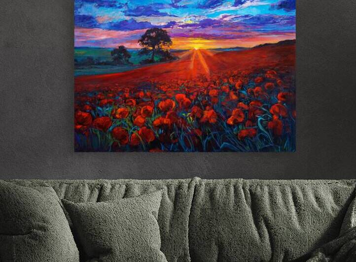 Affiche Paysage Naturel – Coucher de Soleil sur un Champ de Fleurs by el halaoui ali