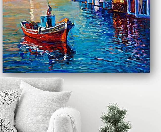 Serene Coastal Scene - Colorful Fishing Boat at Sunset by el halaoui ali