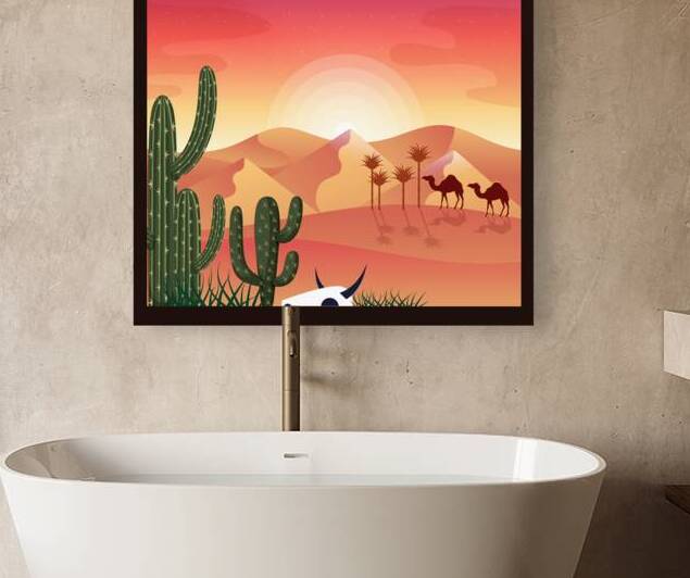 Vibrant Desert Sunset - Colorful Cactus Landscape Art by el halaoui ali