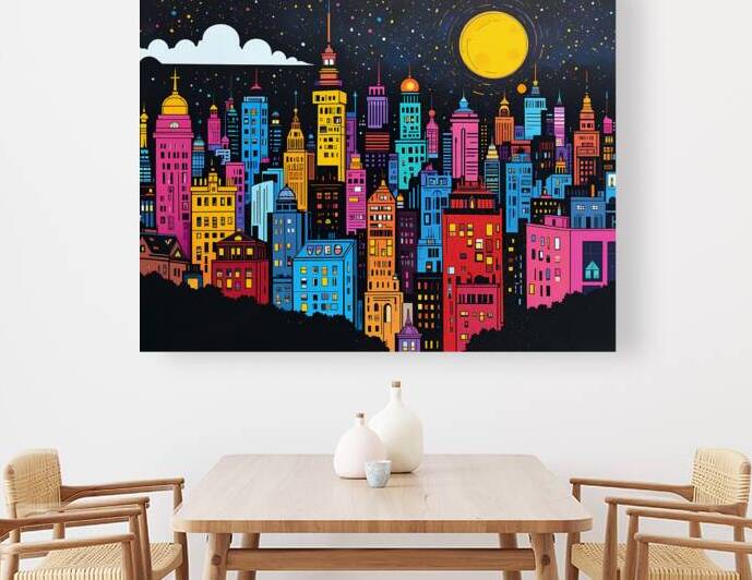 Vibrant Cityscape at Night - Colorful Urban Art by el halaoui ali