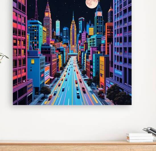 Dynamic Nighttime City View - Neon Urban Art by el halaoui ali